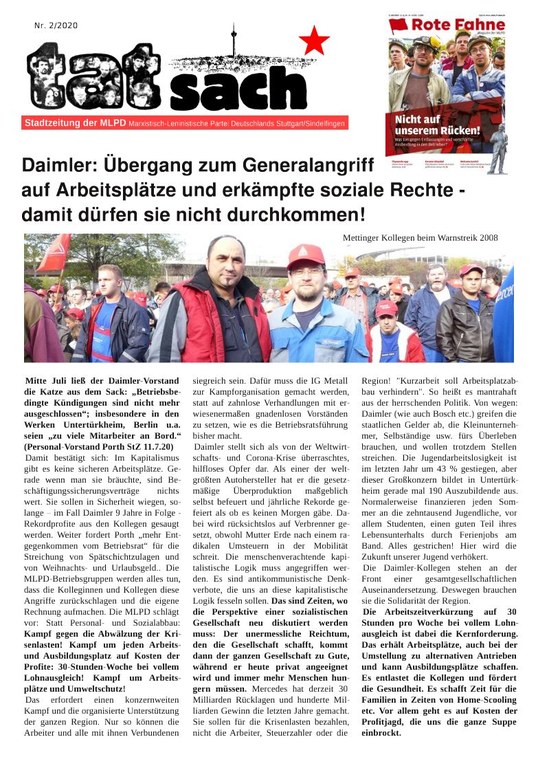 "Tatsach" 2/2020 - Stadtzeitung der MLPD Stuttgart/Sindelfingen